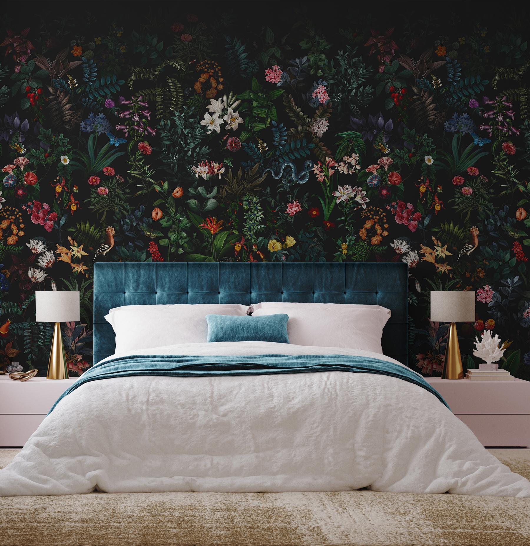 Enchanting Nocturnal Floral Garden Wallpaper Mural