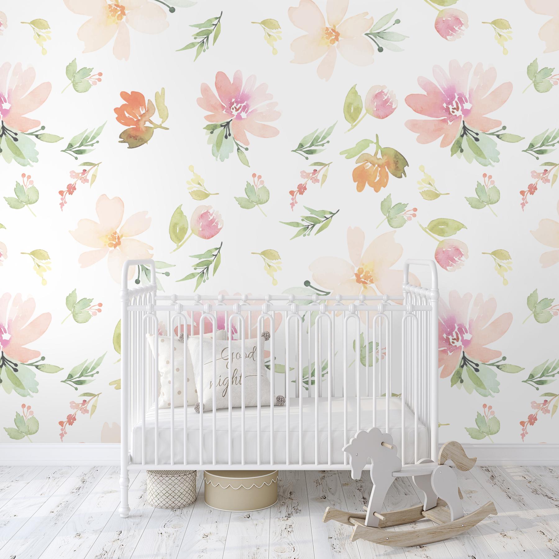 Delicate Watercolor Florals Wallpaper Mural