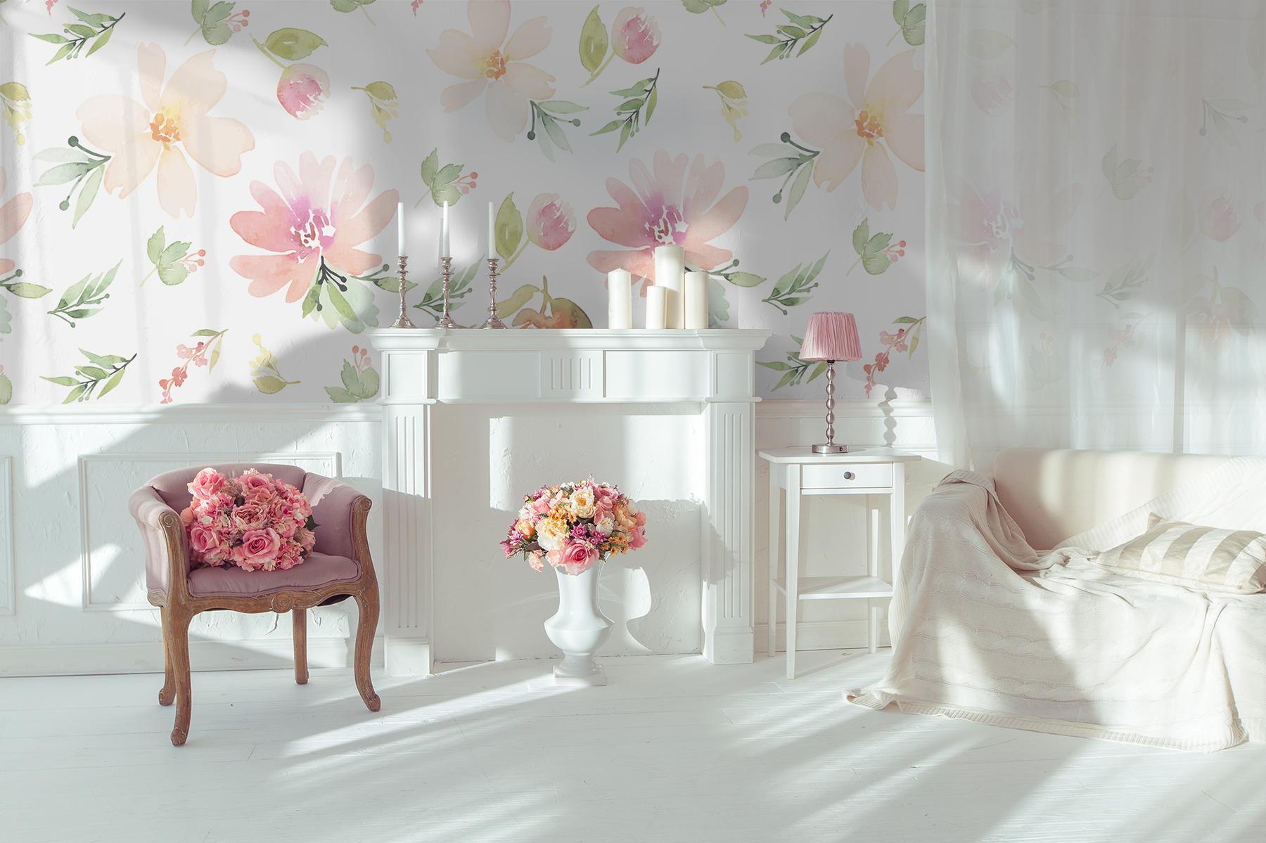 Delicate Watercolor Florals Wallpaper Mural