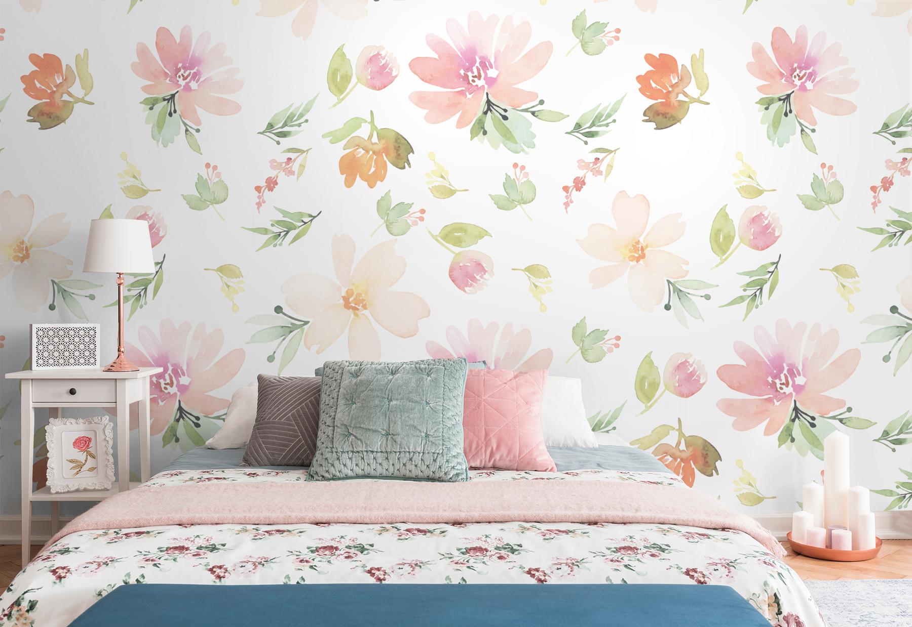 Delicate Watercolor Florals Wallpaper Mural
