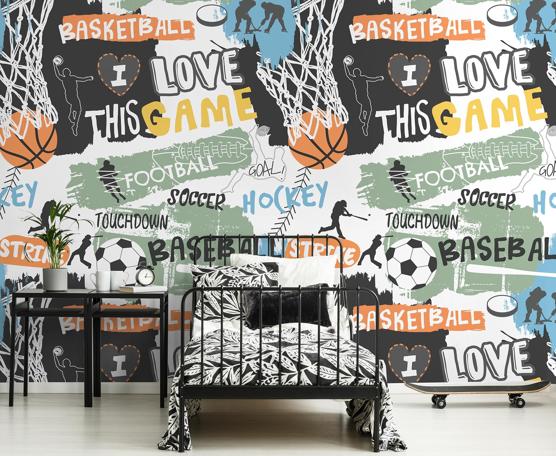 Youthful Sports Basketball Football Pattern Wallpaper Mural