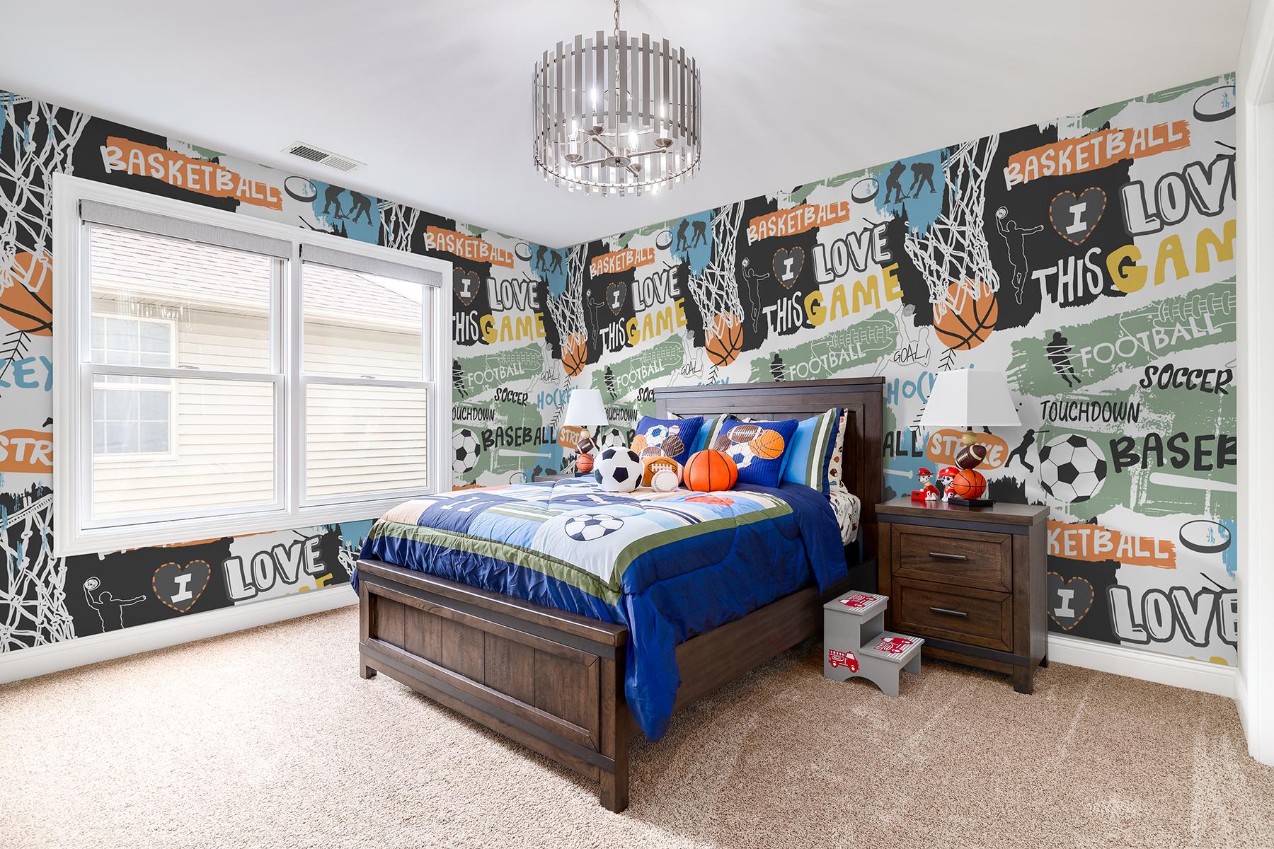 Youthful Sports Basketball Football Pattern Wallpaper Mural