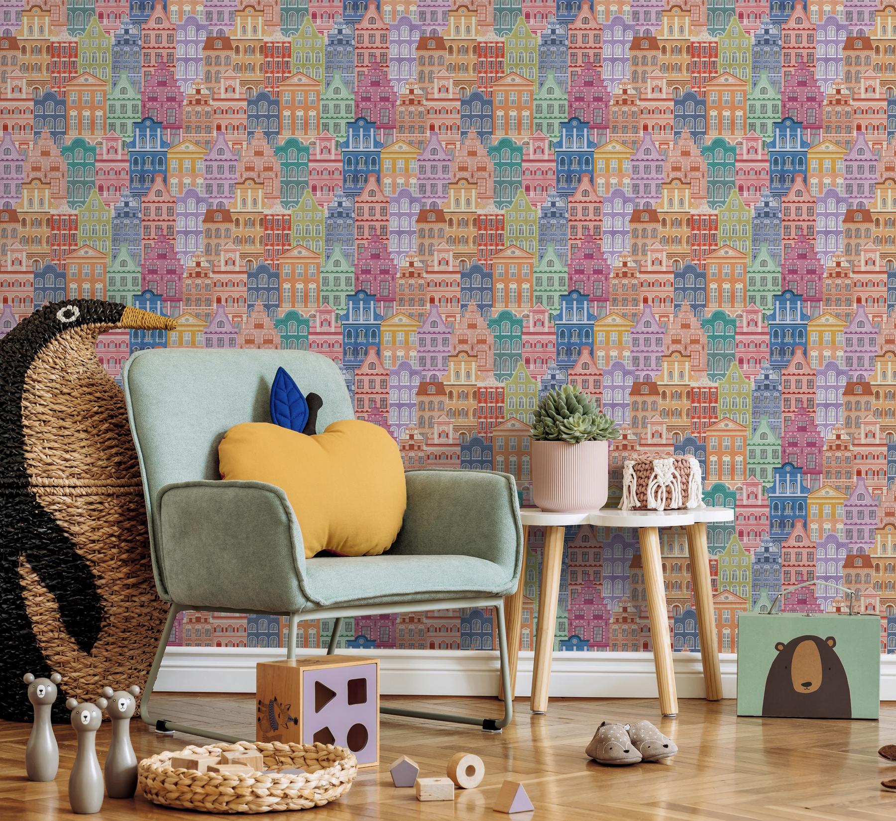 Whimsical Townhouse World for Kids Wallpaper Mural