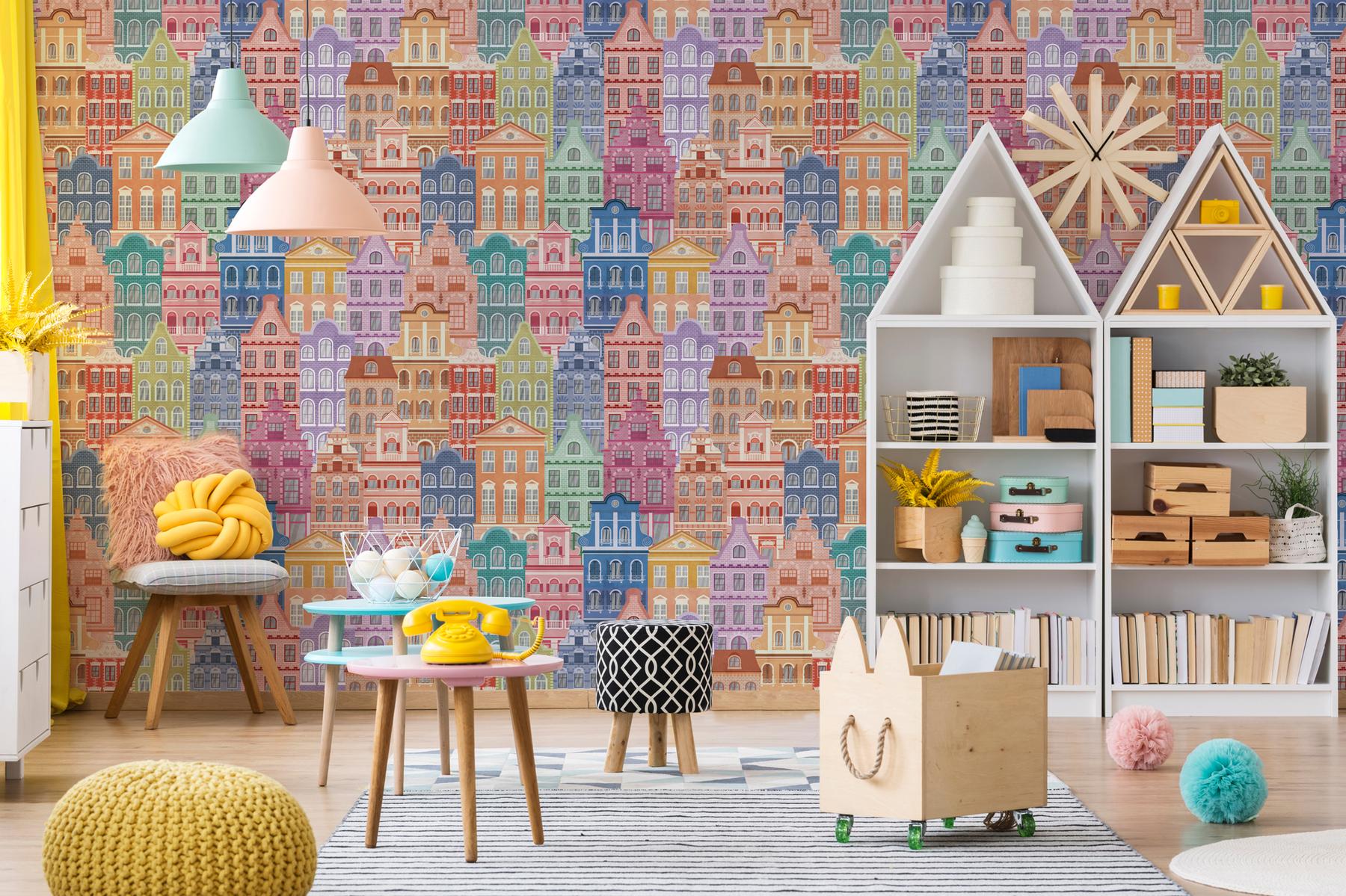 Whimsical Townhouse World for Kids Wallpaper Mural
