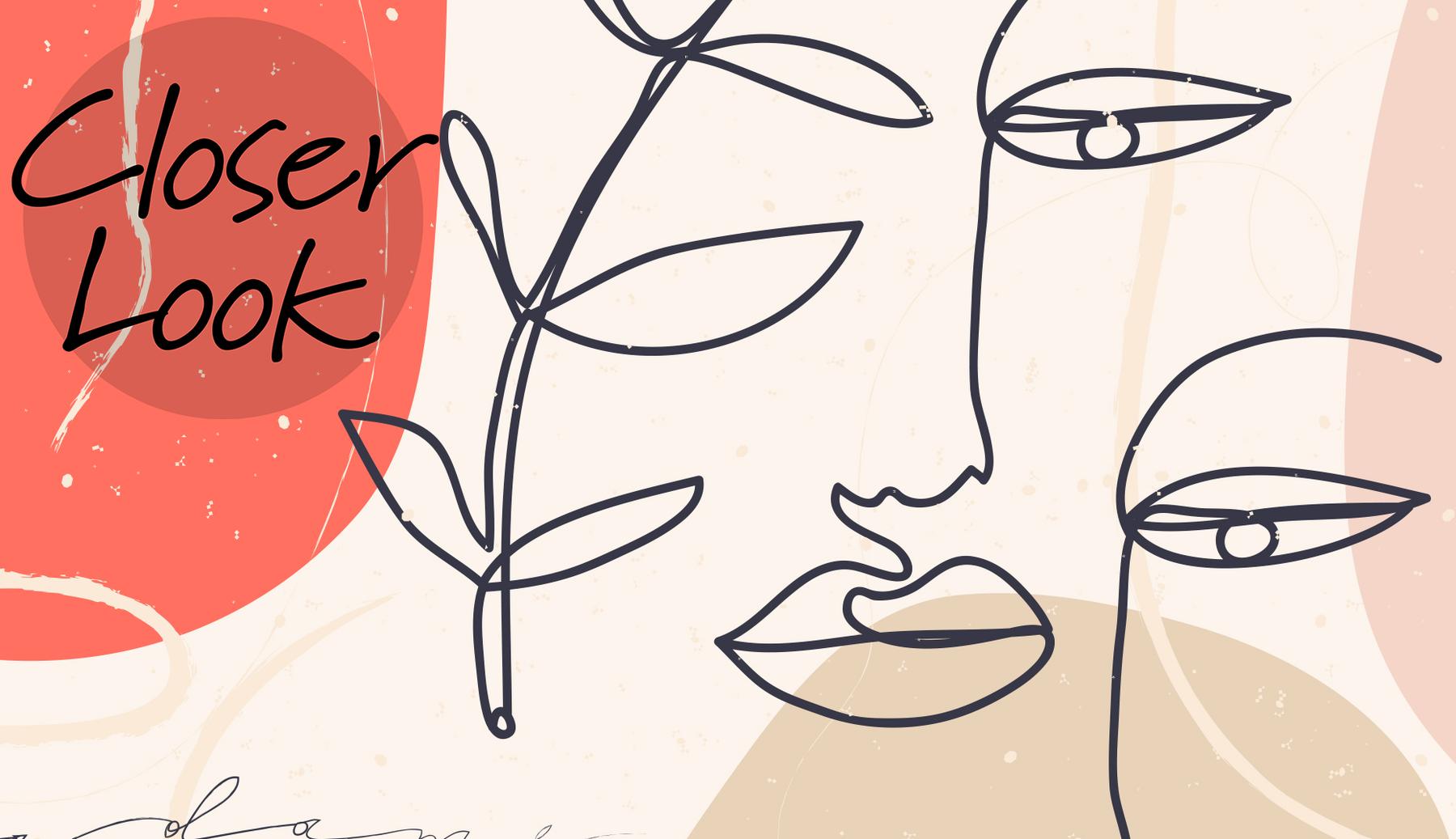 Modern Artistic Faces and Leaves Pattern Wallpaper Mural