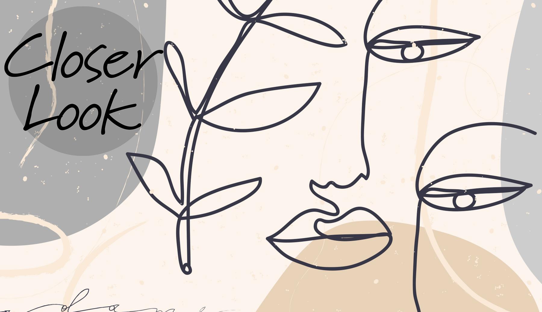 Modern Artistic Faces and Leaves Pattern Wallpaper Mural