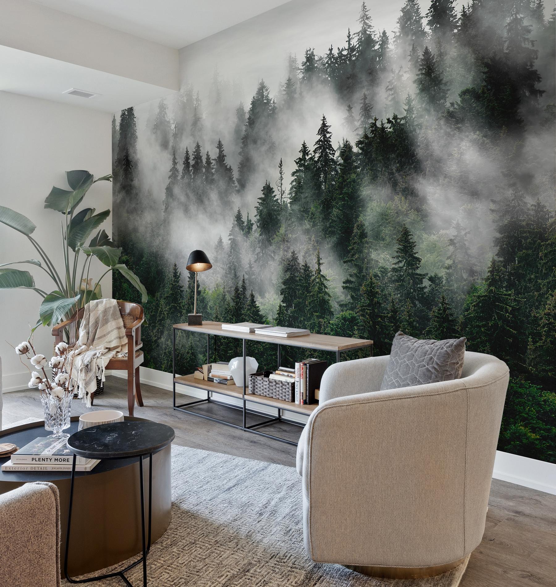 Serene Misty Forest Landscape Wallpaper Mural