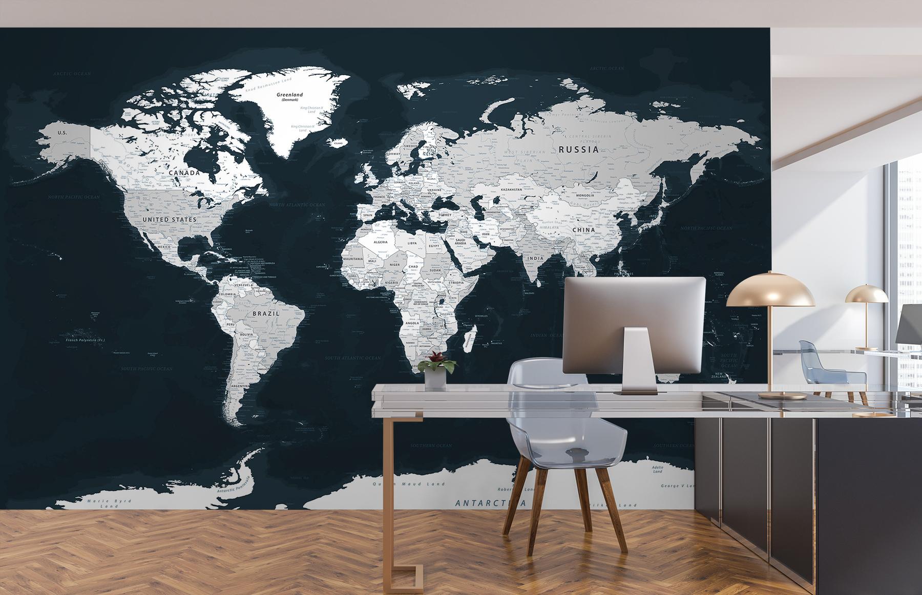 Stylish Geographical World Atlas Map Wallpaper Mural