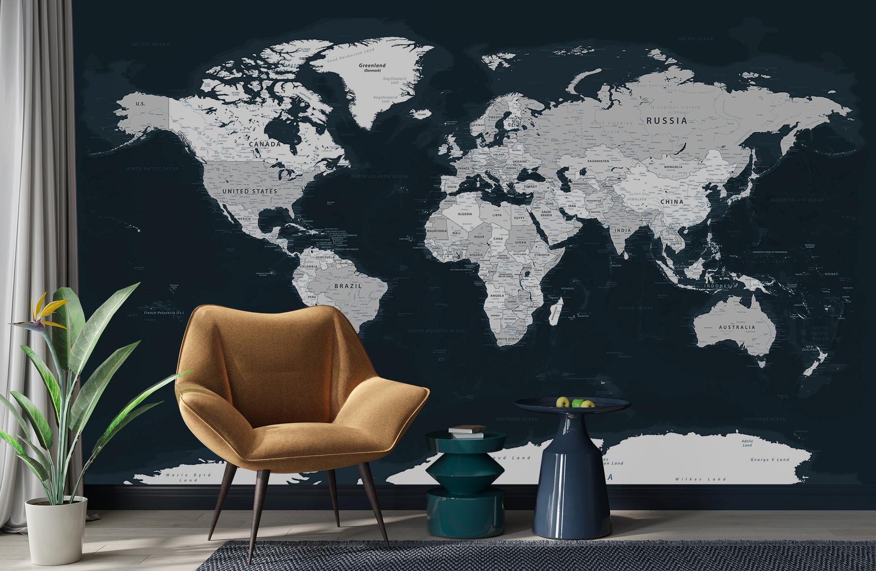 Stylish Geographical World Atlas Map Wallpaper Mural