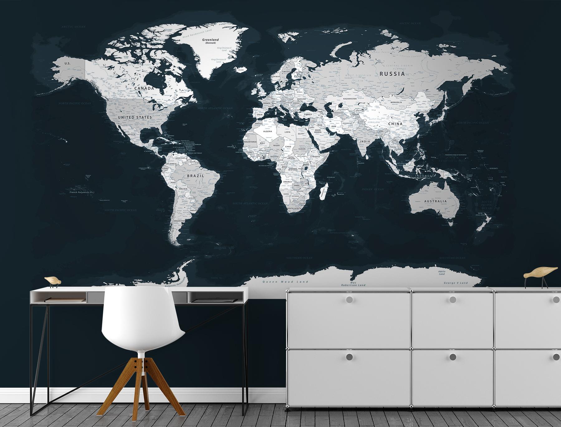 Stylish Geographical World Atlas Map Wallpaper Mural
