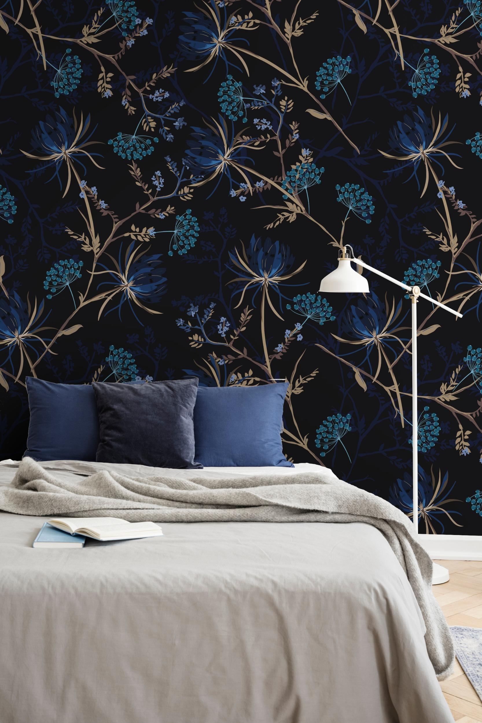 Midnight Botanical Elegance Wallpaper Mural