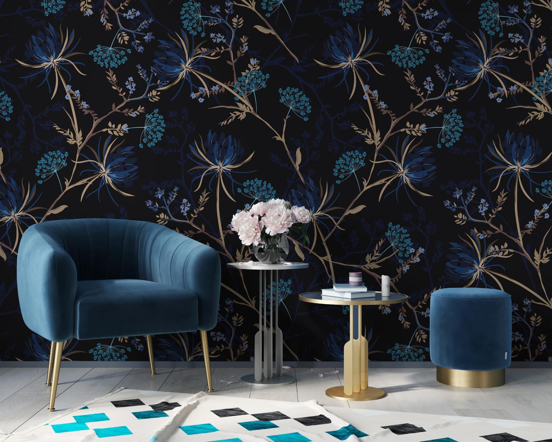 Midnight Botanical Elegance Wallpaper Mural