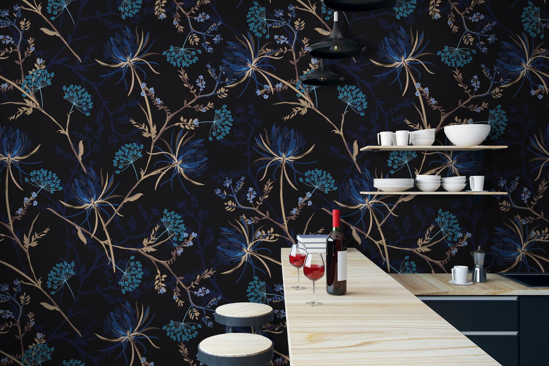 Midnight Botanical Elegance Wallpaper Mural