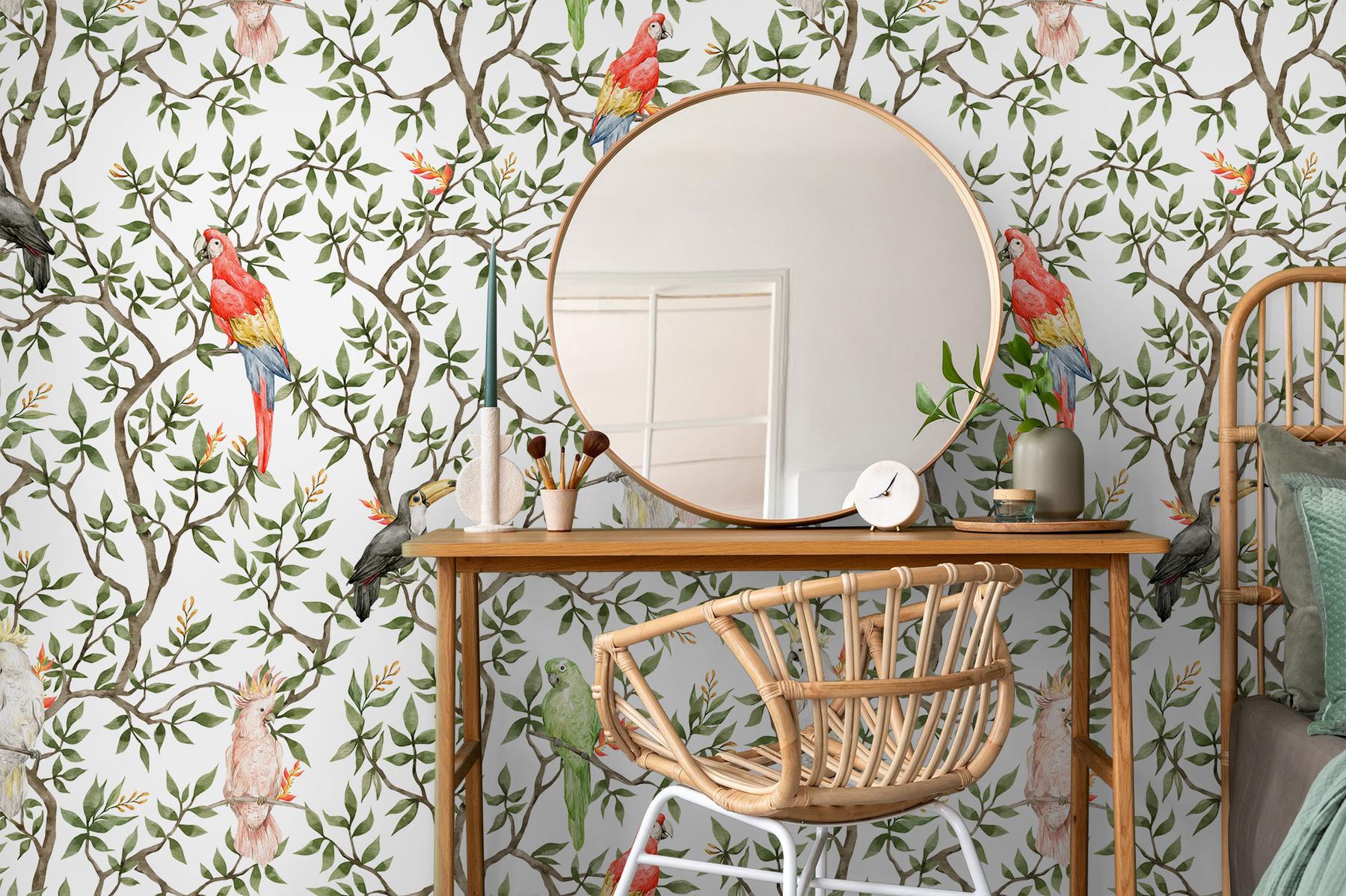 Colorful Parrots Paradise Botanical Wallpaper Mural