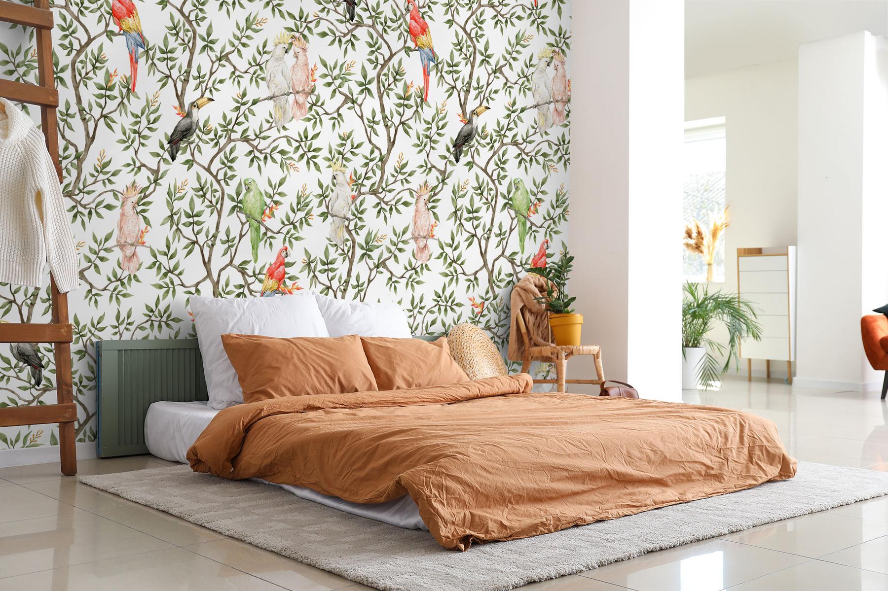 Colorful Parrots Paradise Botanical Wallpaper Mural