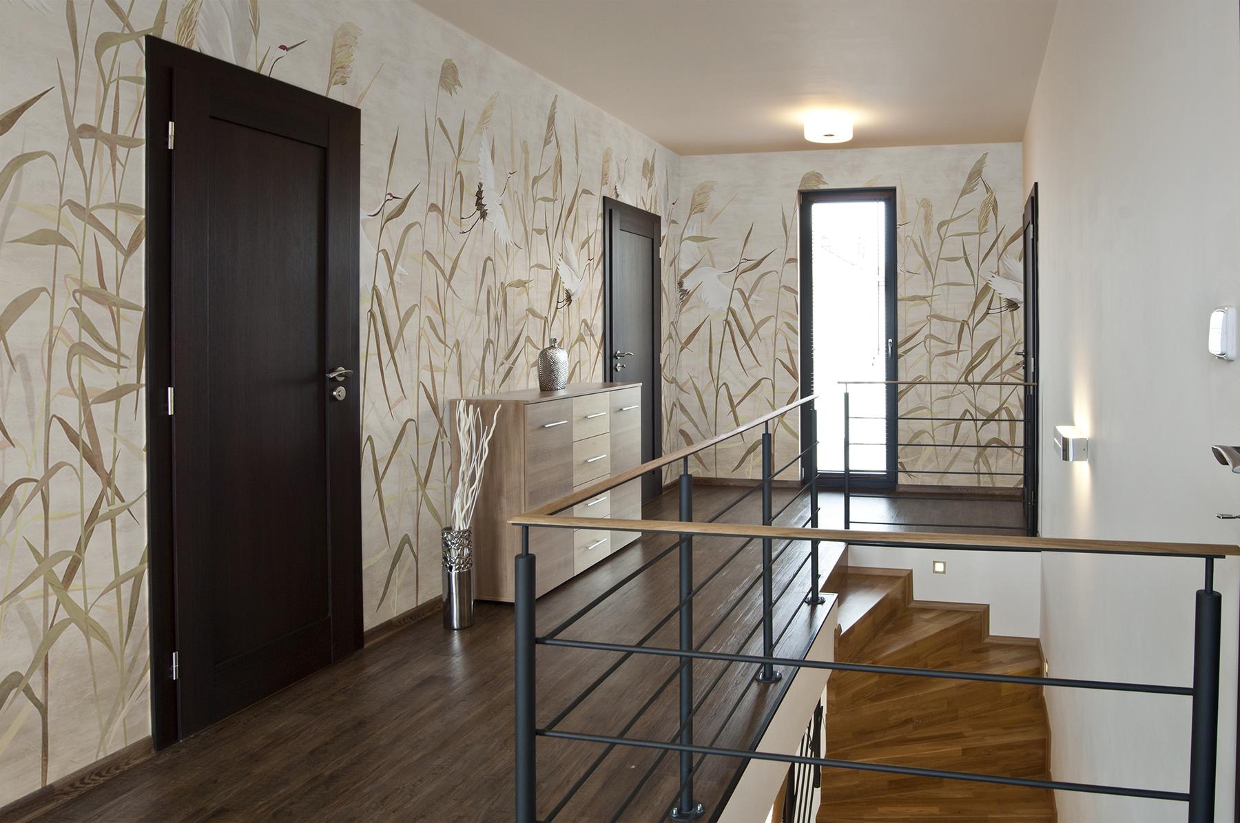 Graceful Cranes in Reeds Neutral Wallpaper Mural