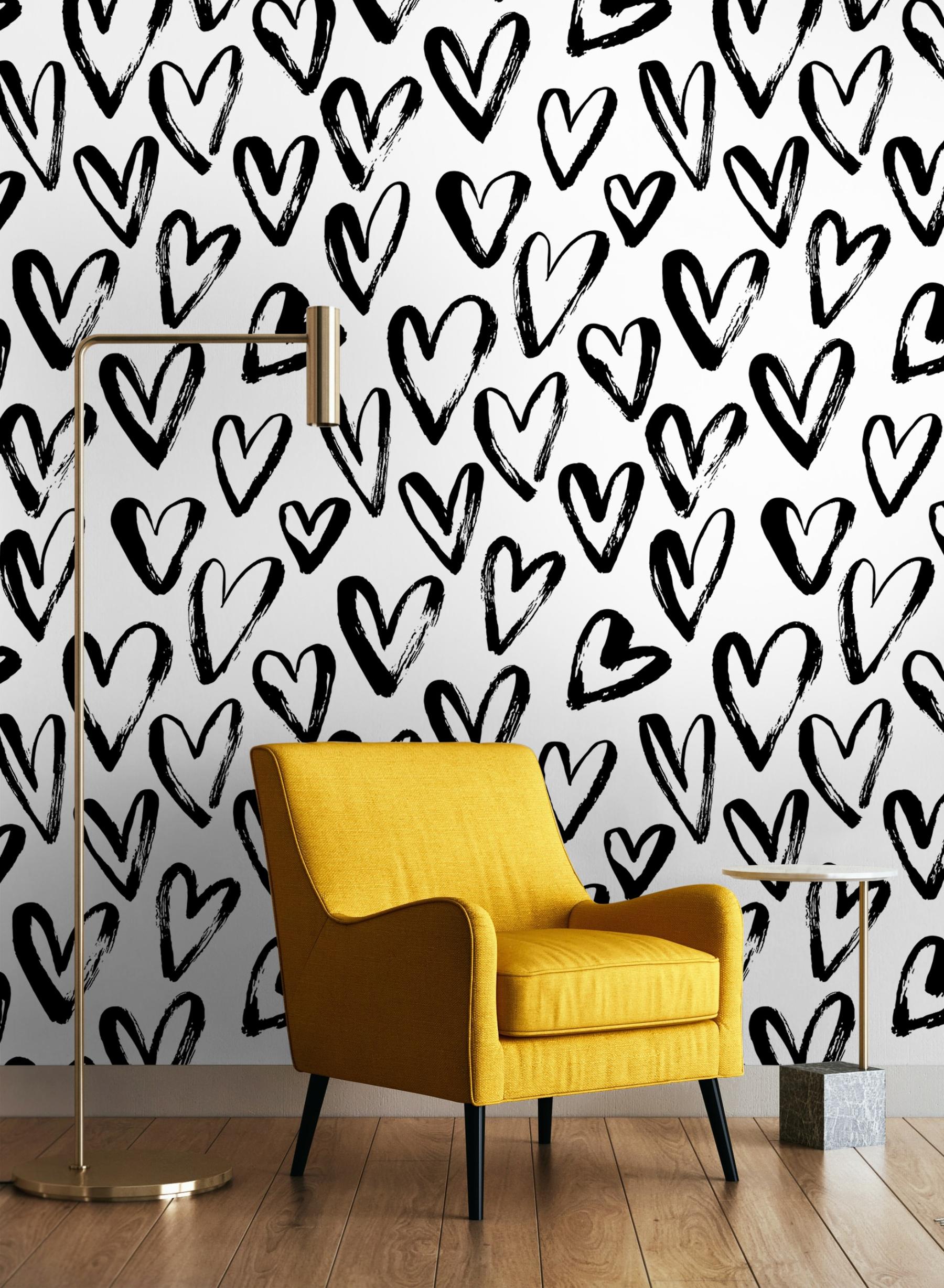 Artistic Hand Drawn Hearts Pattern Wallpaper Mural