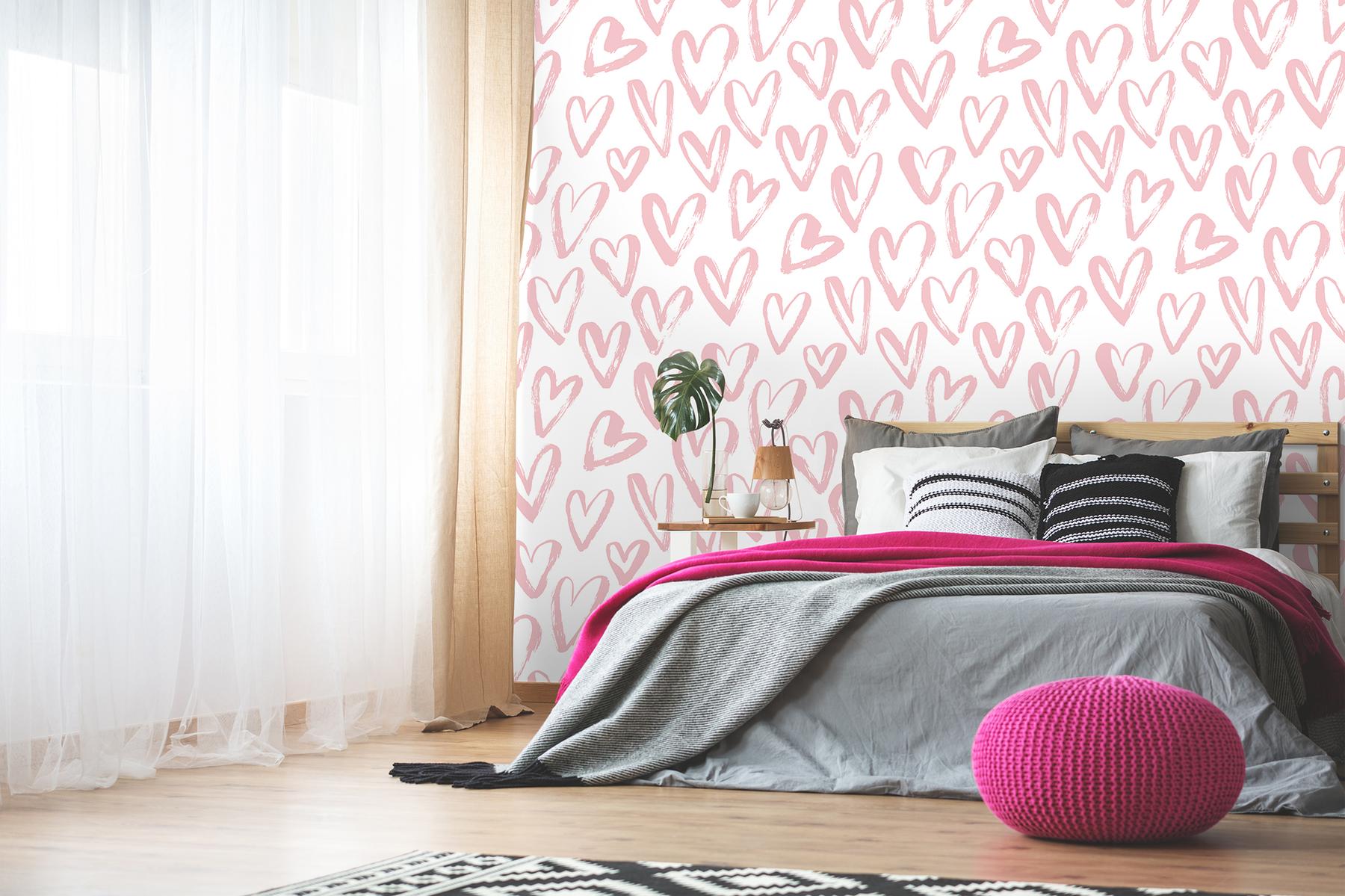 Artistic Hand Drawn Hearts Pattern Wallpaper Mural