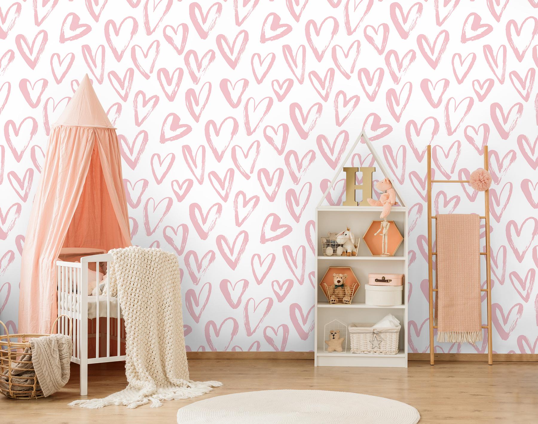 Artistic Hand Drawn Hearts Pattern Wallpaper Mural