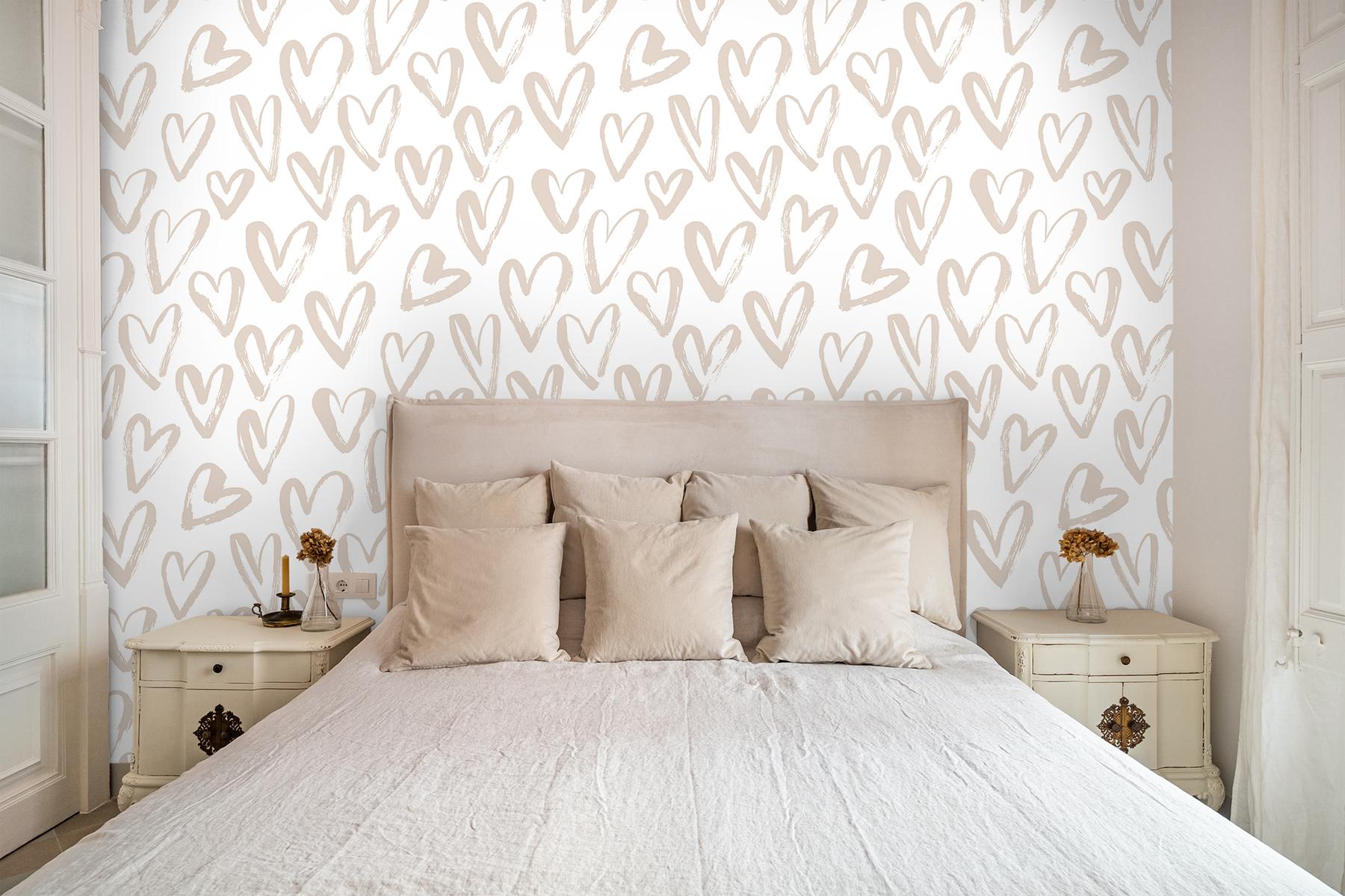 Artistic Hand Drawn Hearts Pattern Wallpaper Mural