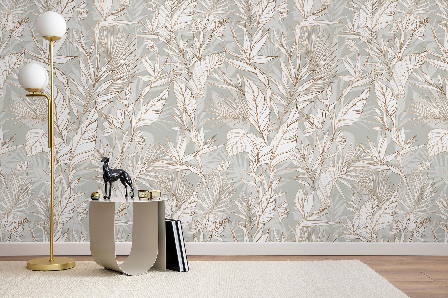 Modern Boho Leaves Pattern Wallpaper Mural