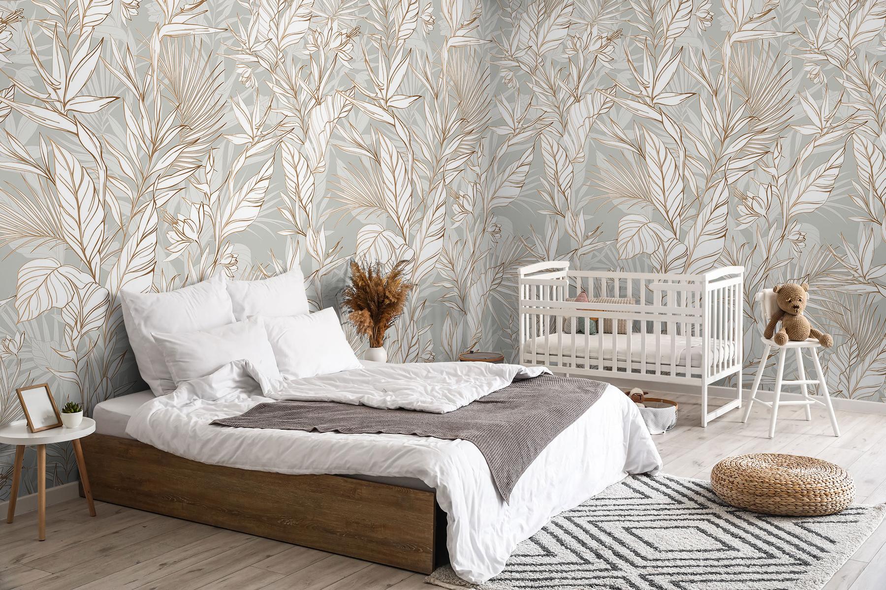 Modern Boho Leaves Pattern Wallpaper Mural