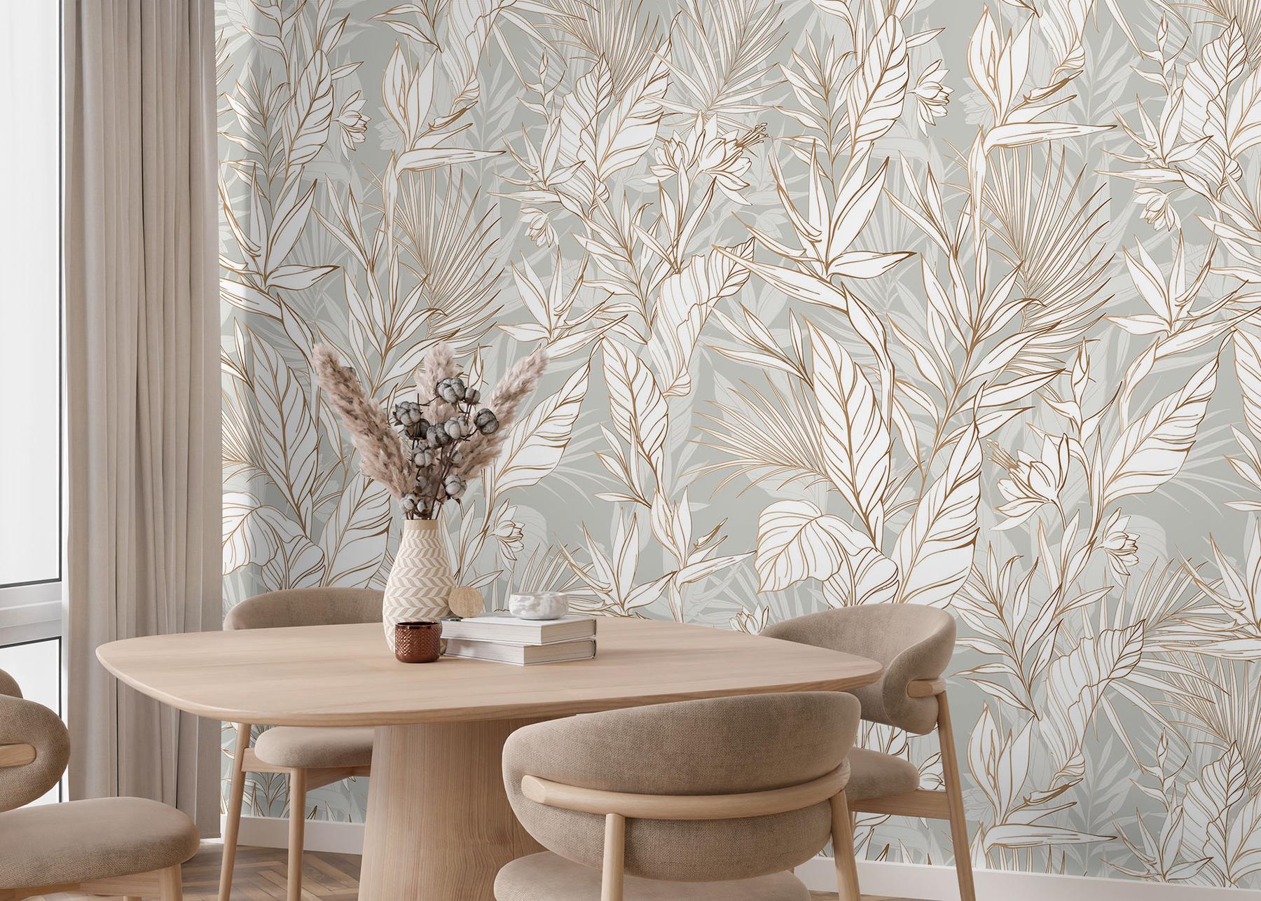 Modern Boho Leaves Pattern Wallpaper Mural