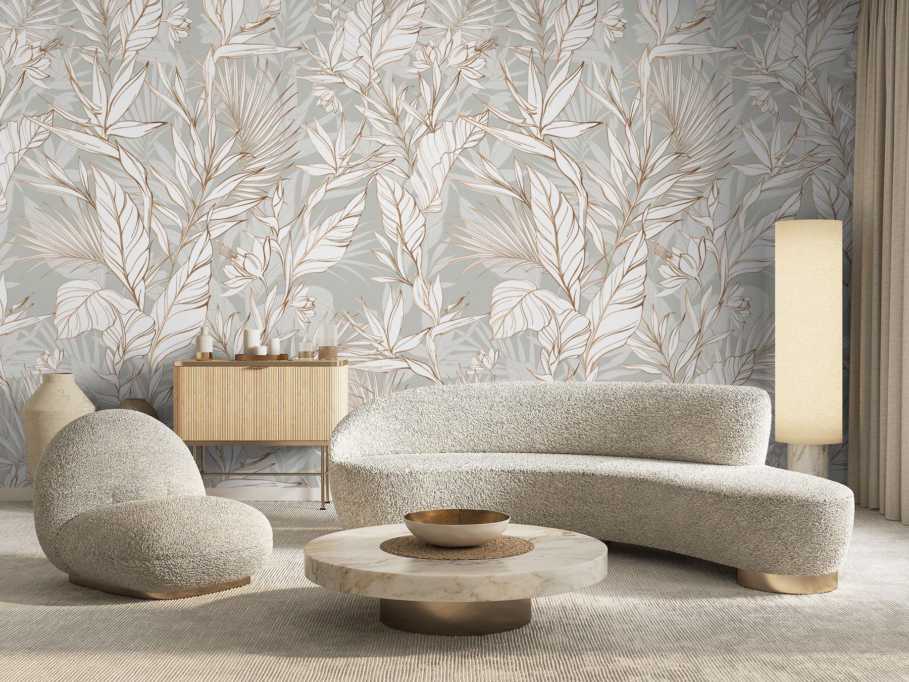 Modern Boho Leaves Pattern Wallpaper Mural