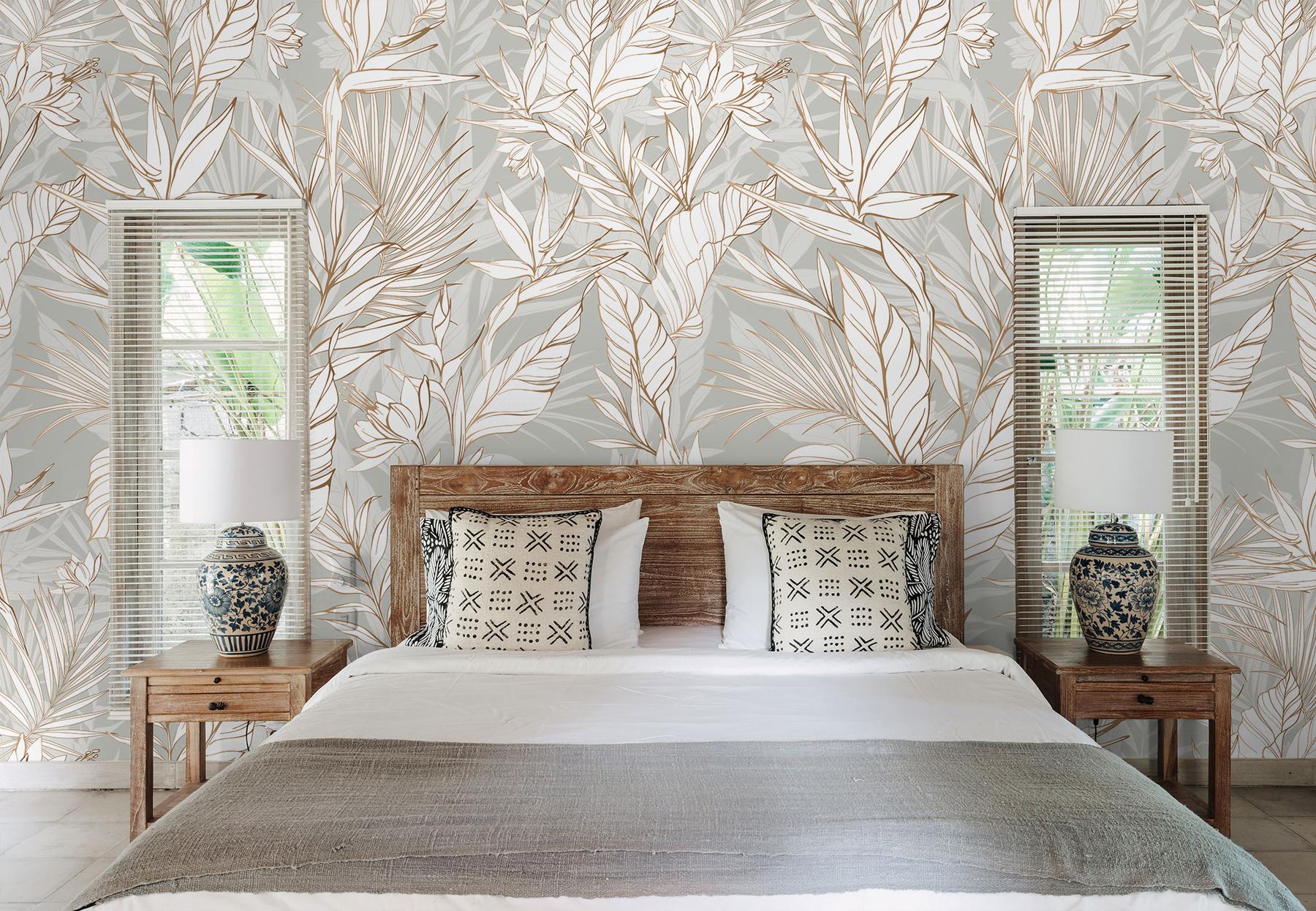 Modern Boho Leaves Pattern Wallpaper Mural