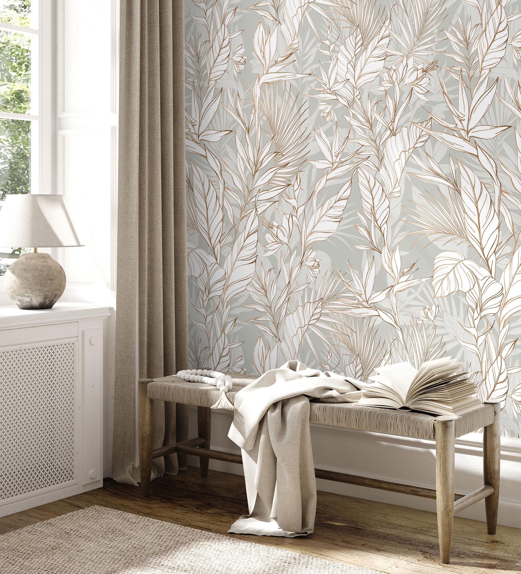 Modern Boho Leaves Pattern Wallpaper Mural