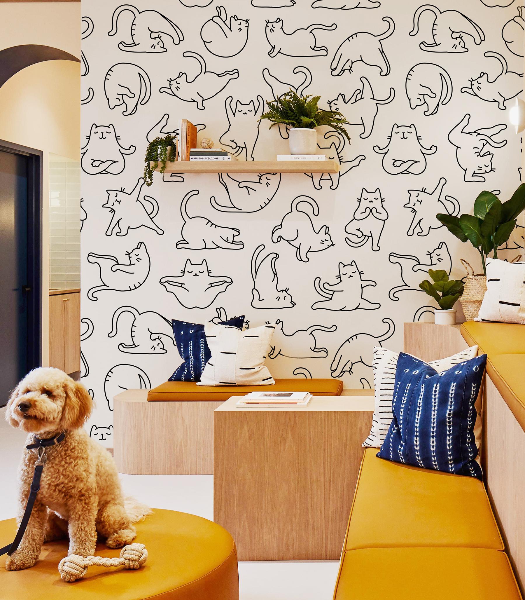 Charming Yoga Kittens Pattern  Wallpaper Mural
