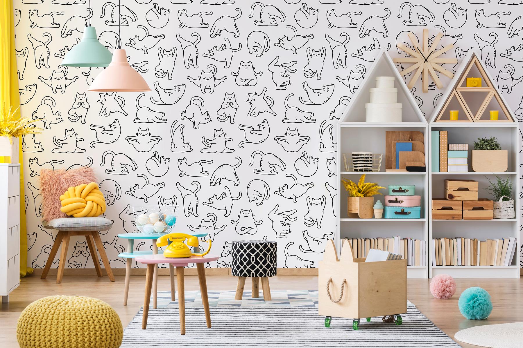 Charming Yoga Kittens Pattern  Wallpaper Mural