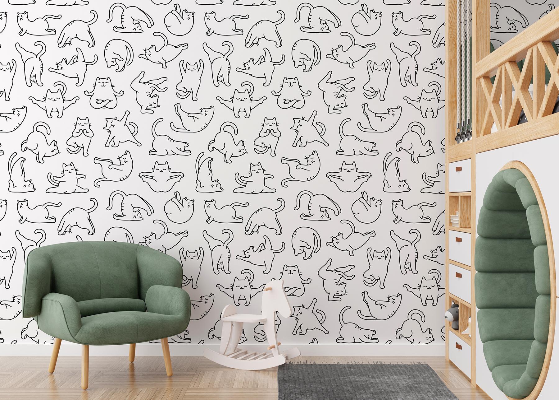 Charming Yoga Kittens Pattern  Wallpaper Mural
