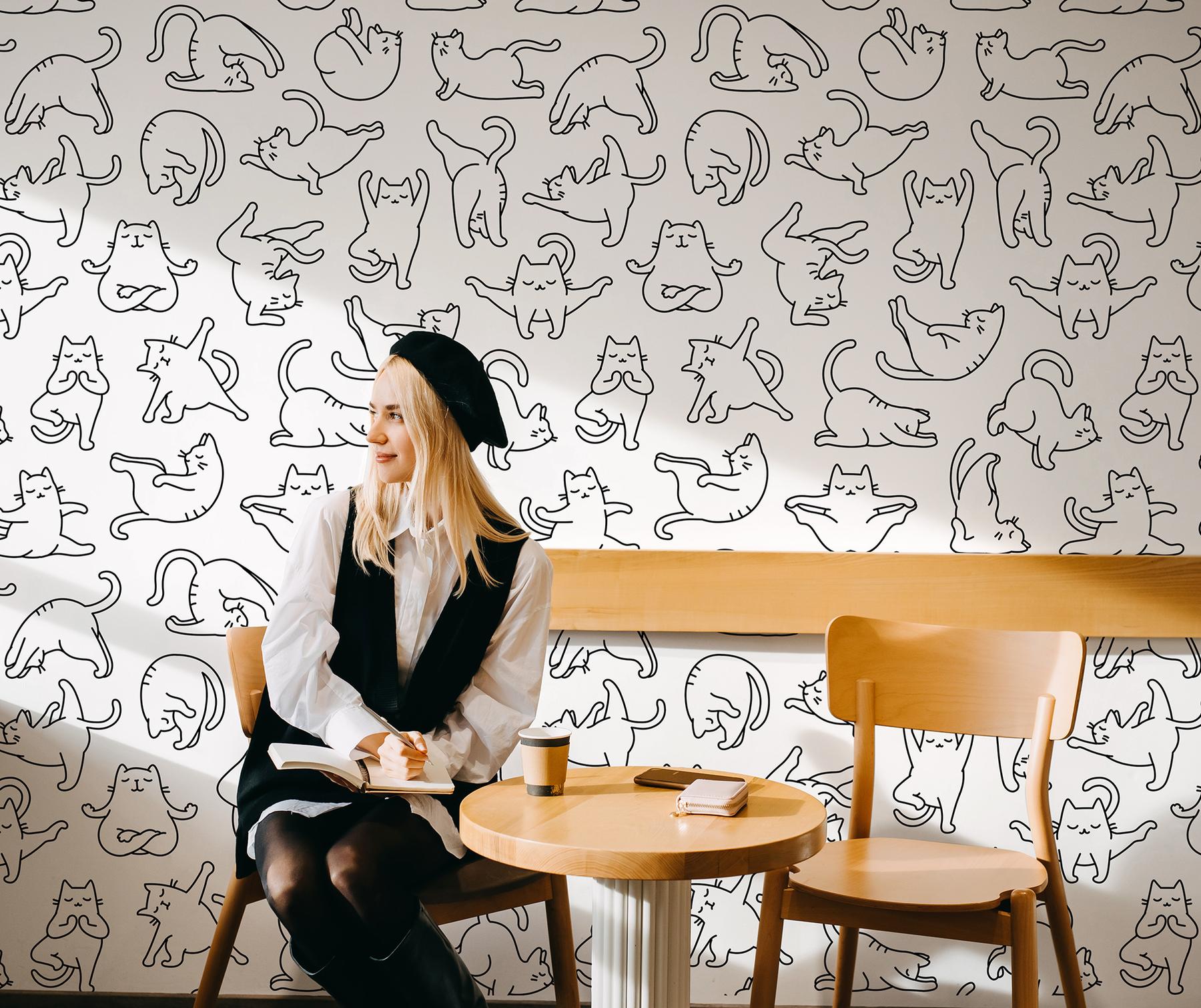 Charming Yoga Kittens Pattern  Wallpaper Mural