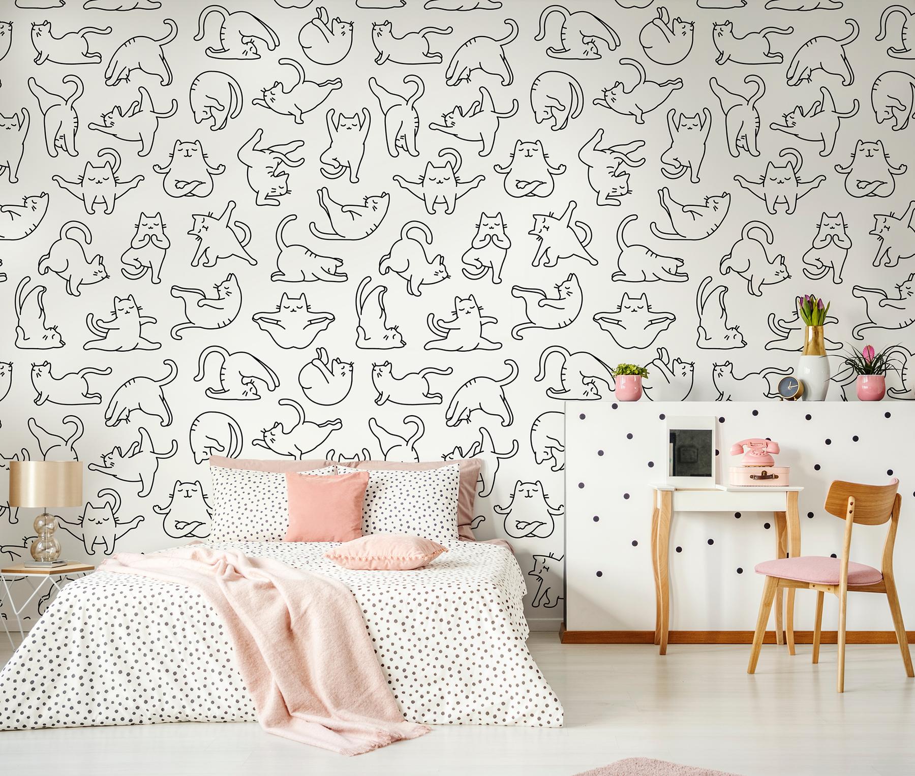 Charming Yoga Kittens Pattern  Wallpaper Mural