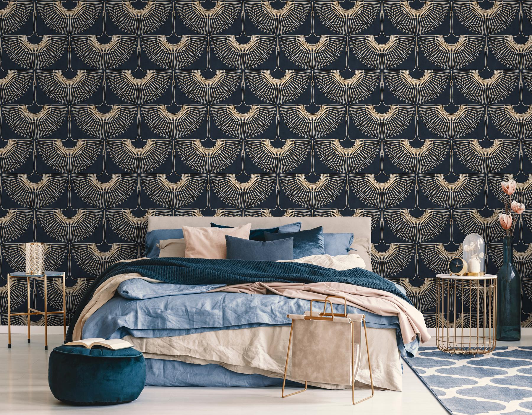 Japanese Crane Harmony Pattern Wallpaper Mural