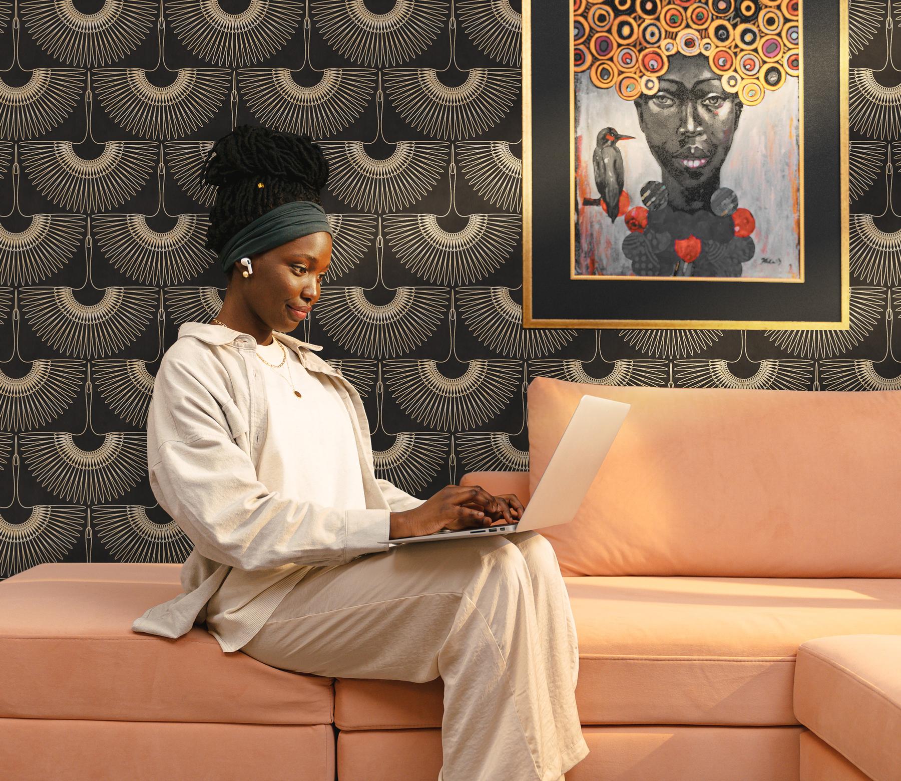 Japanese Crane Harmony Pattern Wallpaper Mural