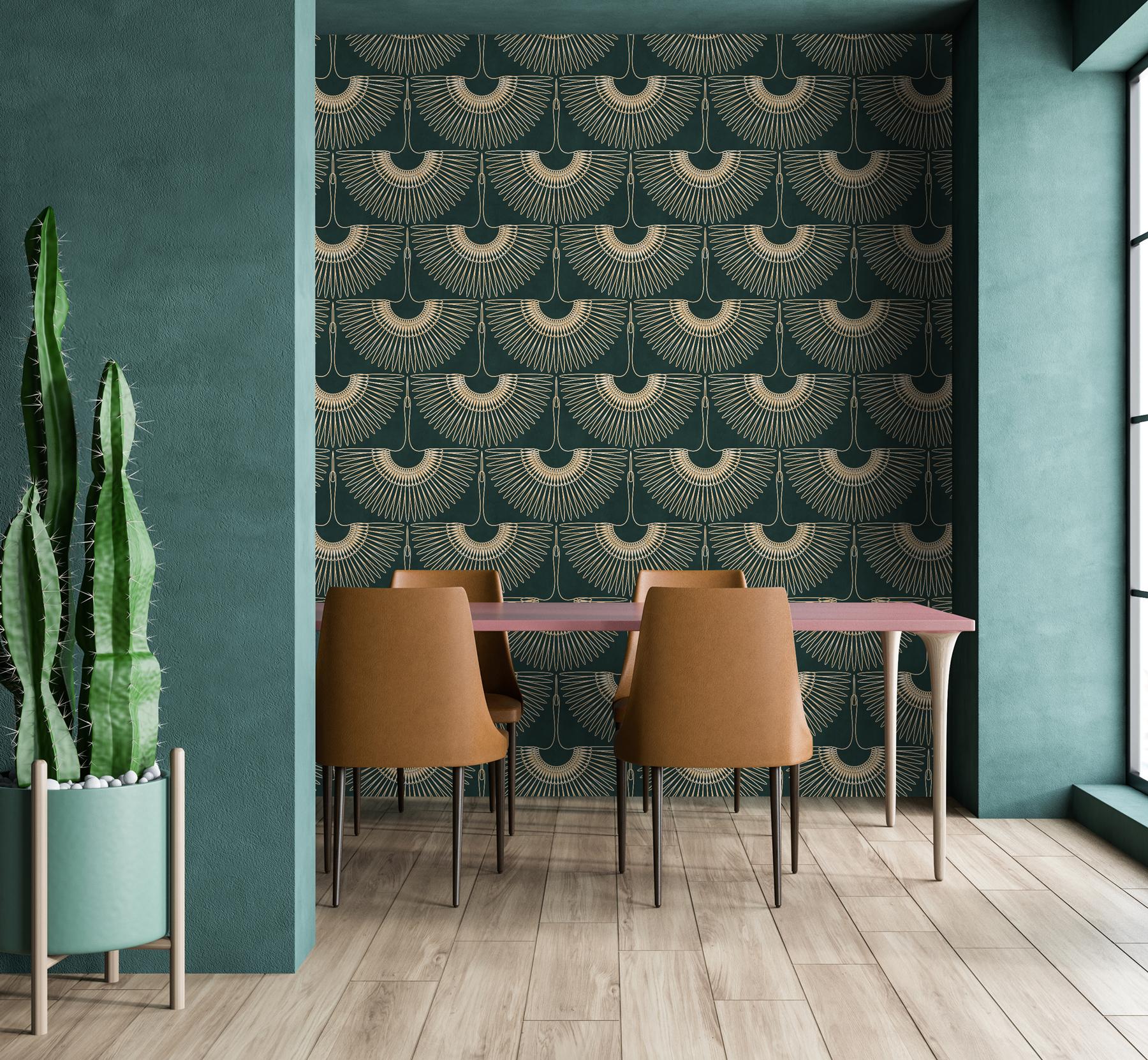 Japanese Crane Harmony Pattern Wallpaper Mural