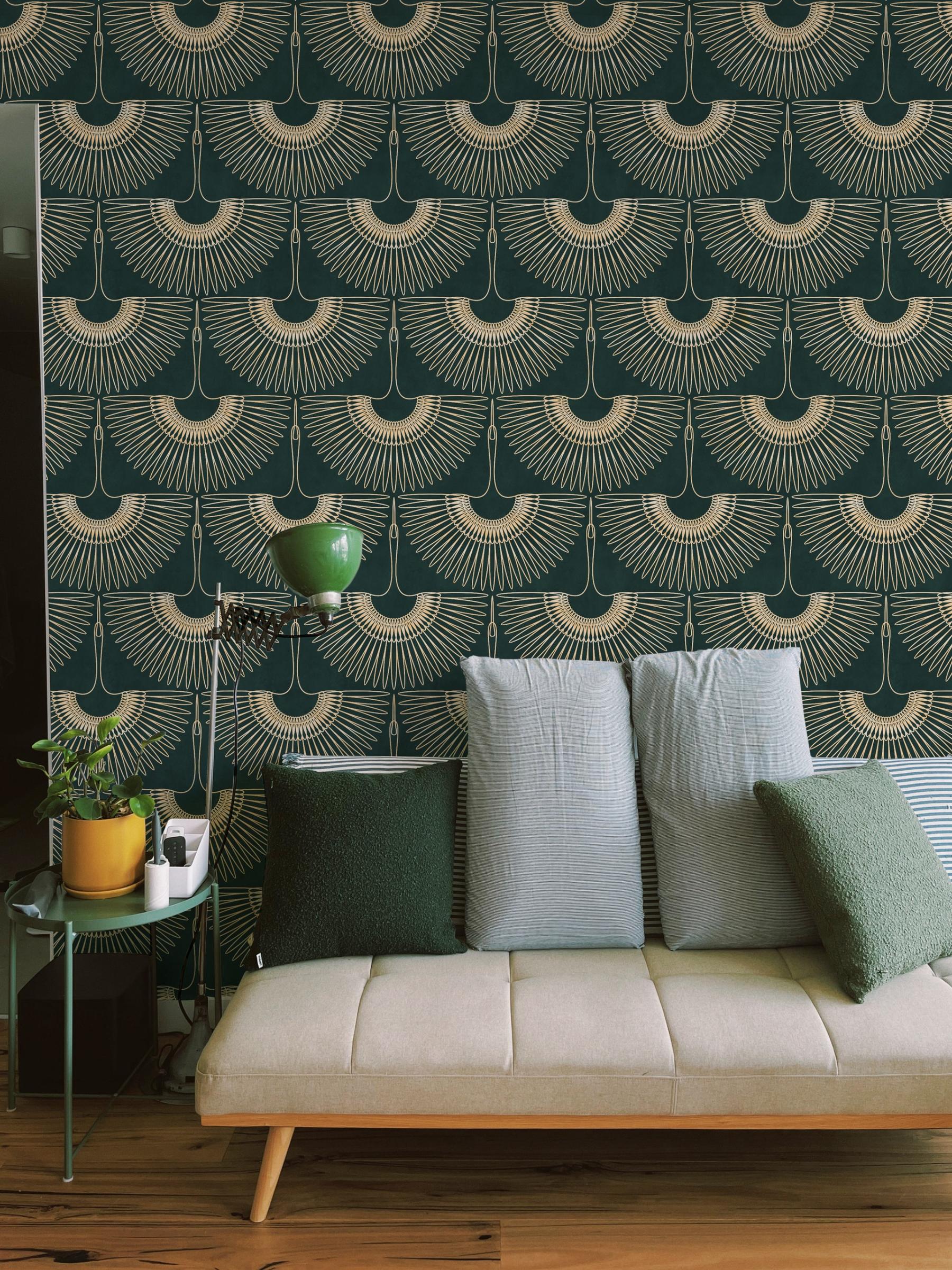 Japanese Crane Harmony Pattern Wallpaper Mural
