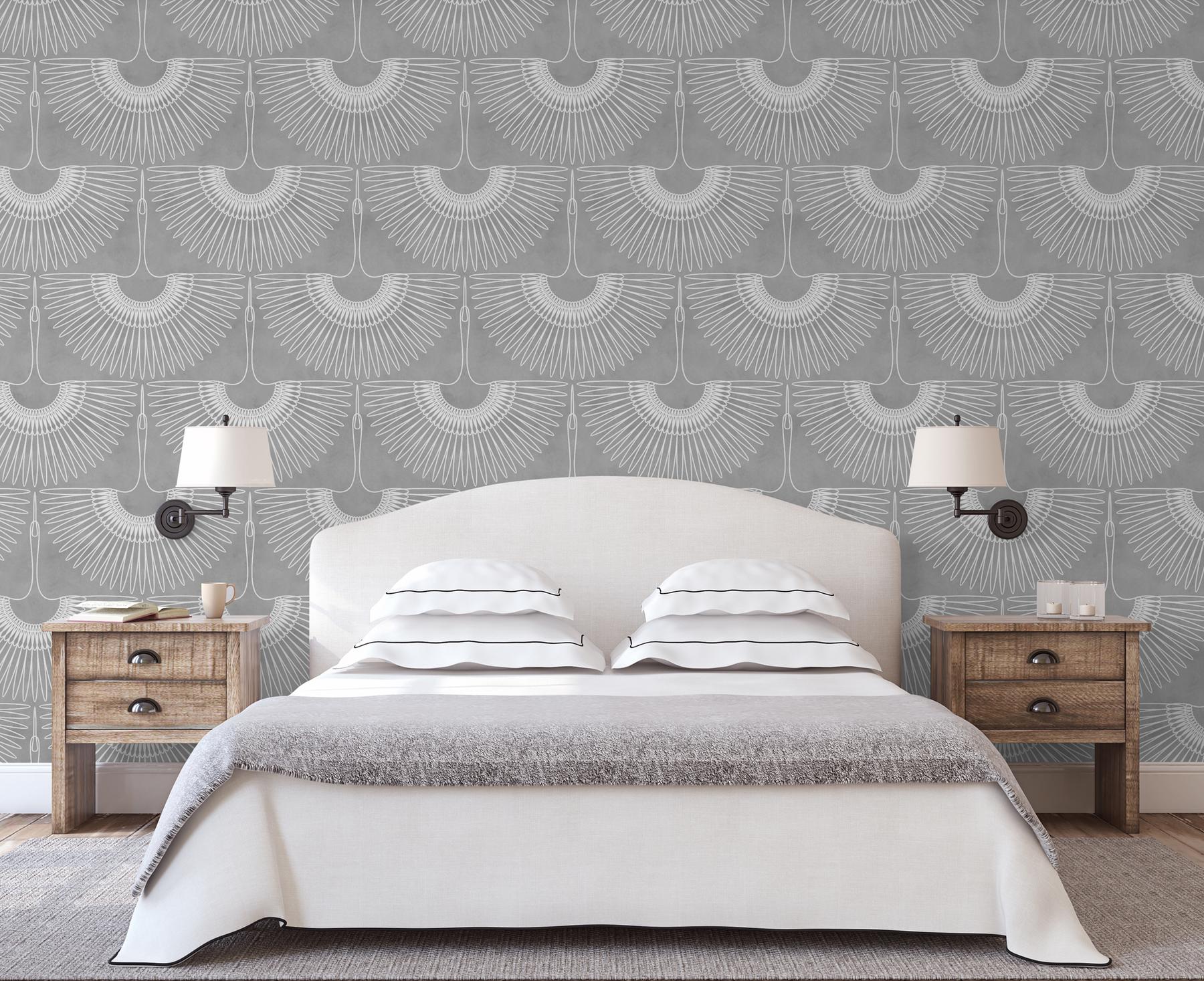 Japanese Crane Harmony Pattern Wallpaper Mural