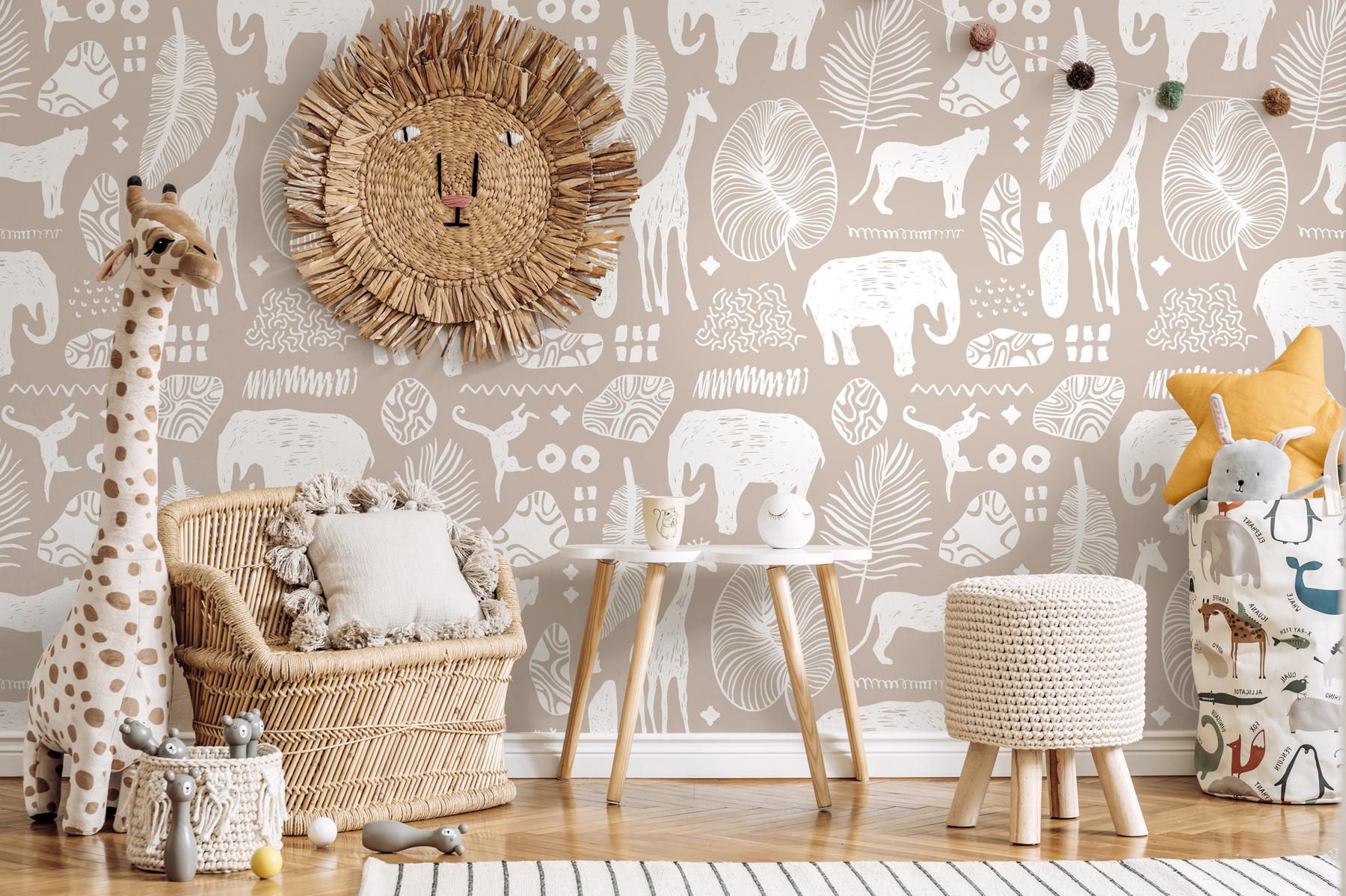 African Safari Animals Pattern Wallpaper Mural