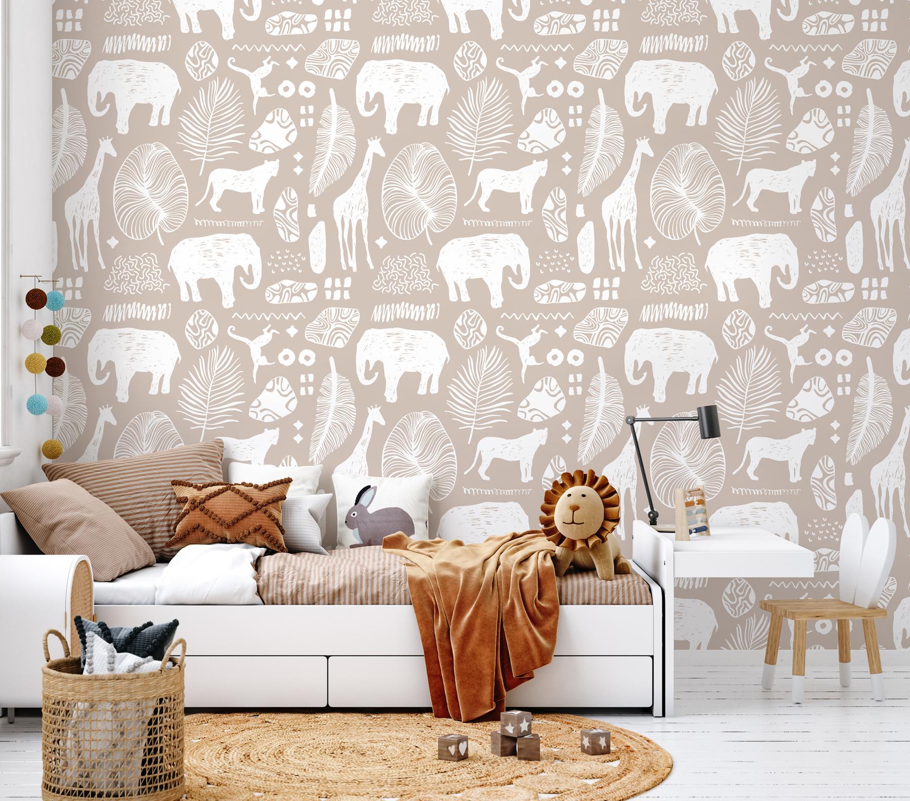 African Safari Animals Pattern Wallpaper Mural