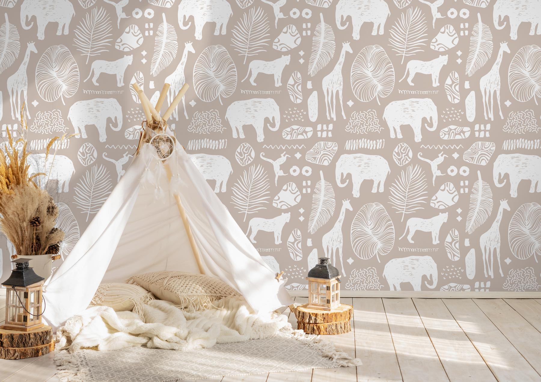 African Safari Animals Pattern Wallpaper Mural