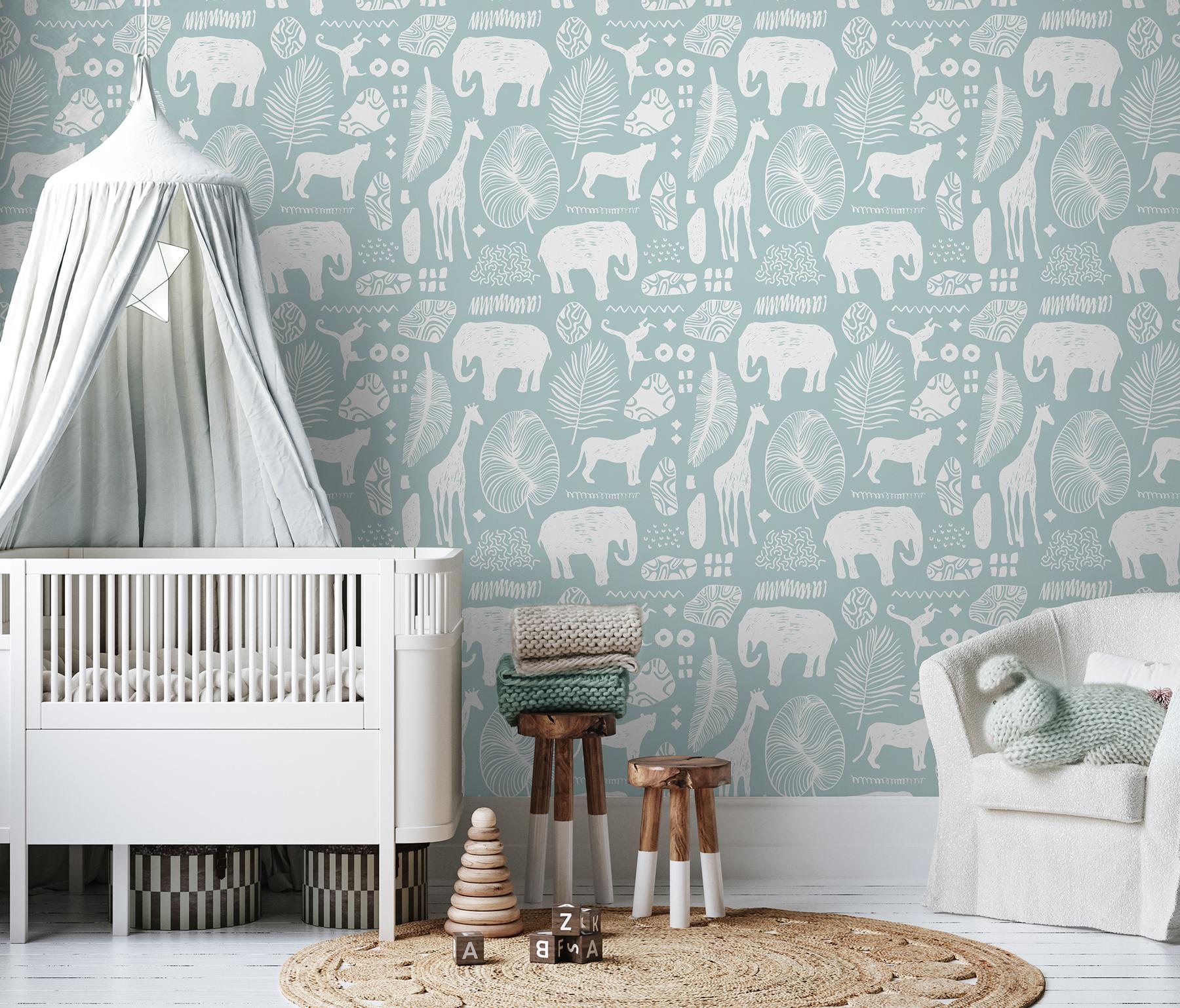 African Safari Animals Pattern Wallpaper Mural