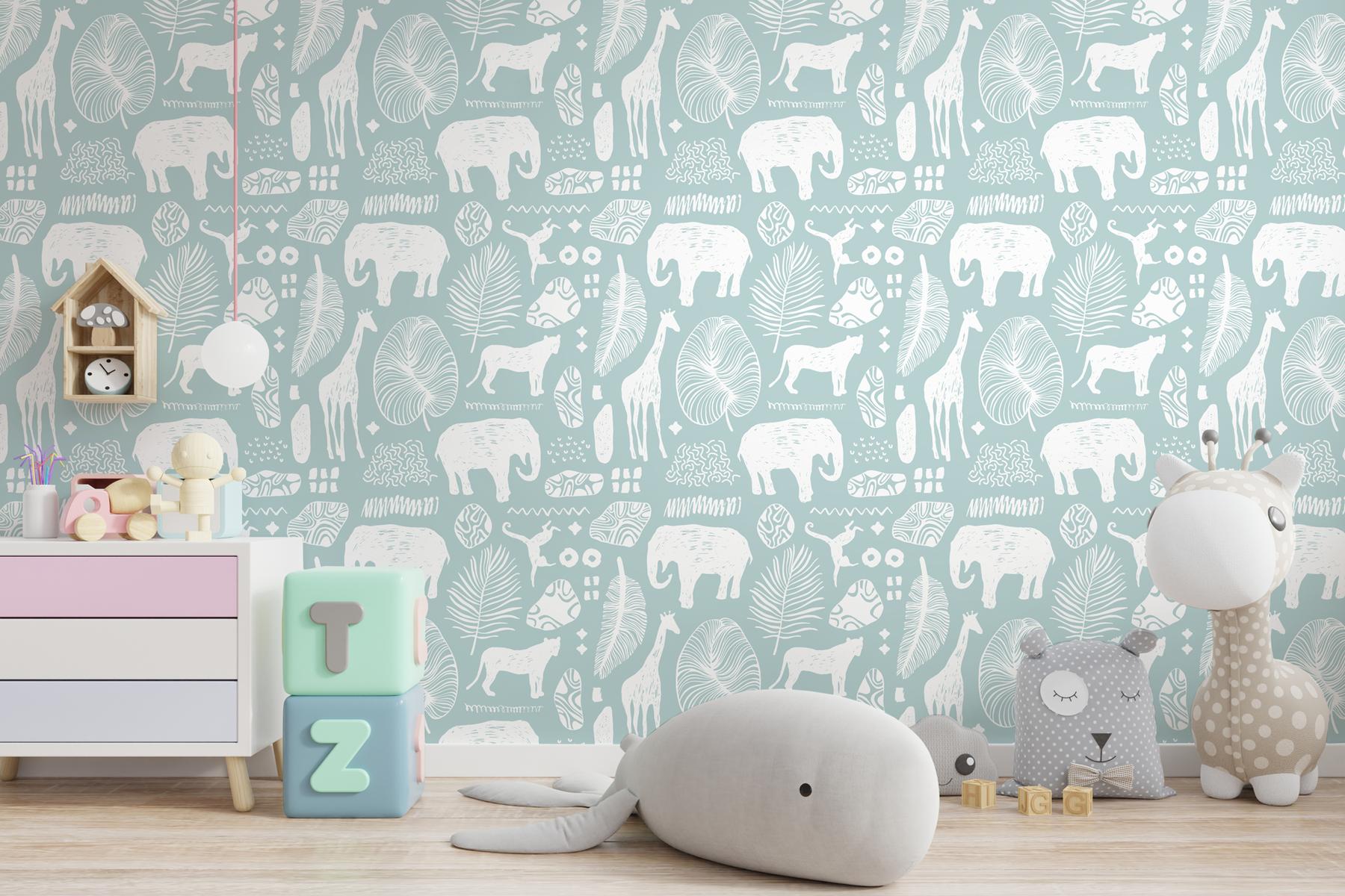 African Safari Animals Pattern Wallpaper Mural