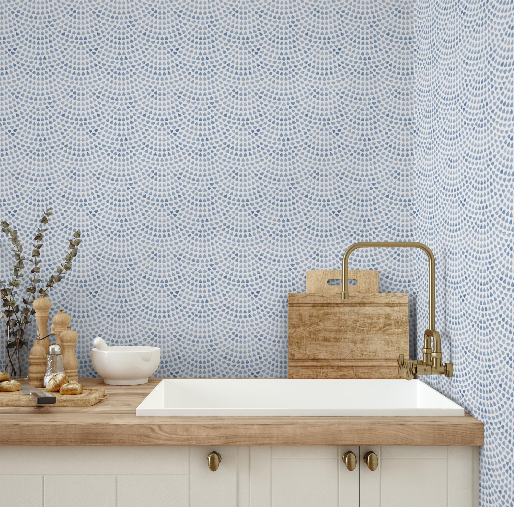Abstract Aqua Raindrop Pattern Wallpaper Mural