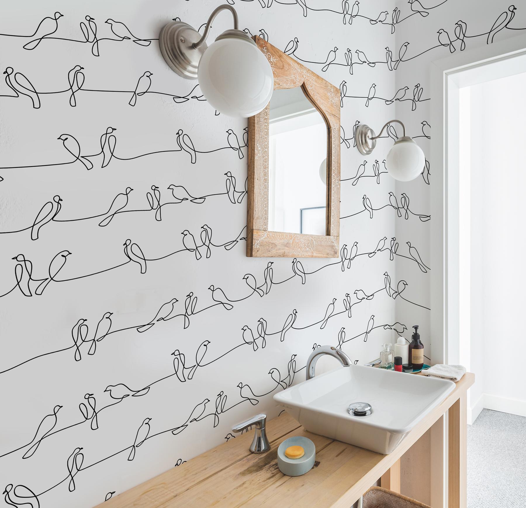 Minimalist Line Art Birds Pattern Wallpaper Mural