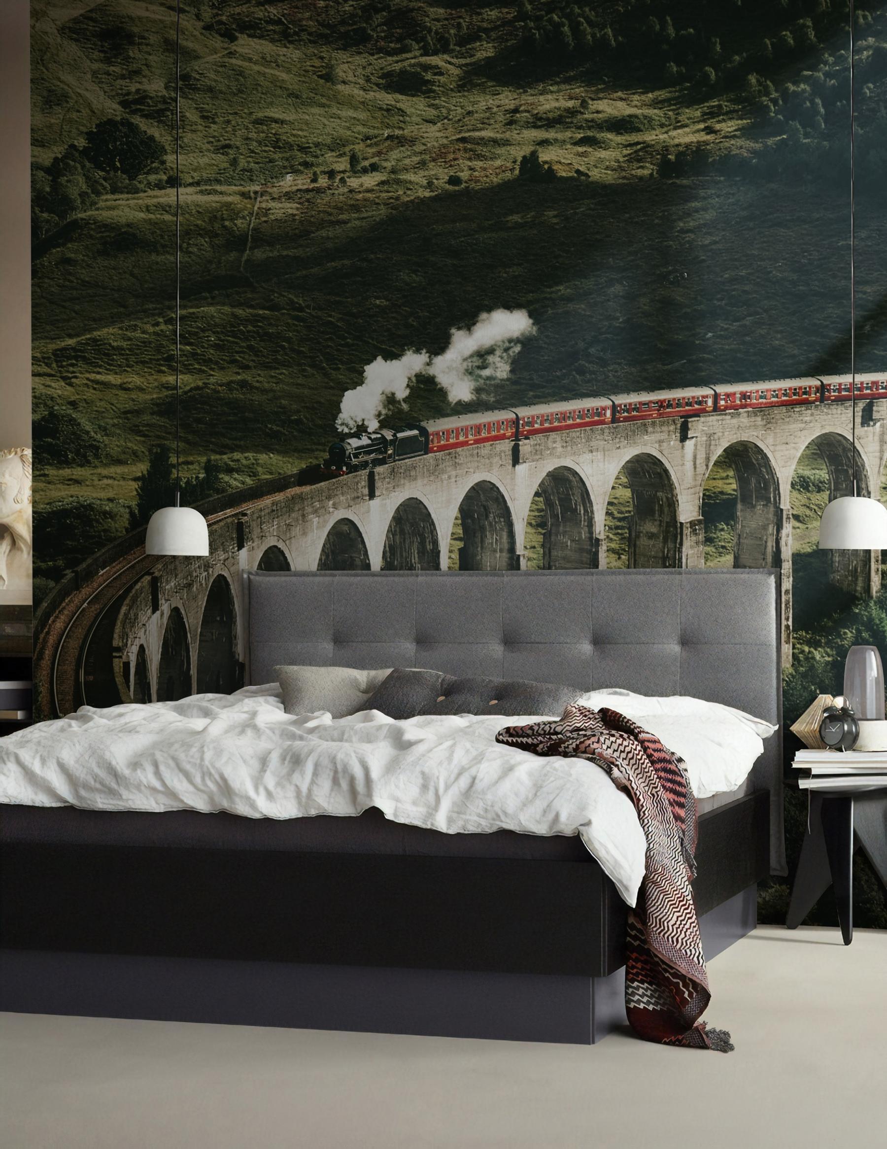 Classic Train in Forest Wallpaper Mural