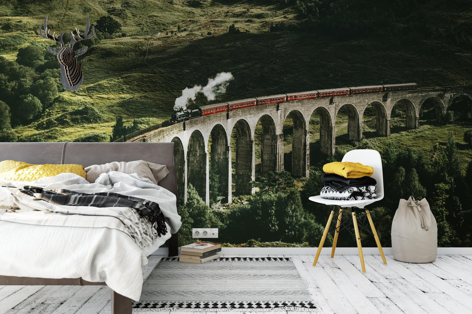 Classic Train in Forest Wallpaper Mural