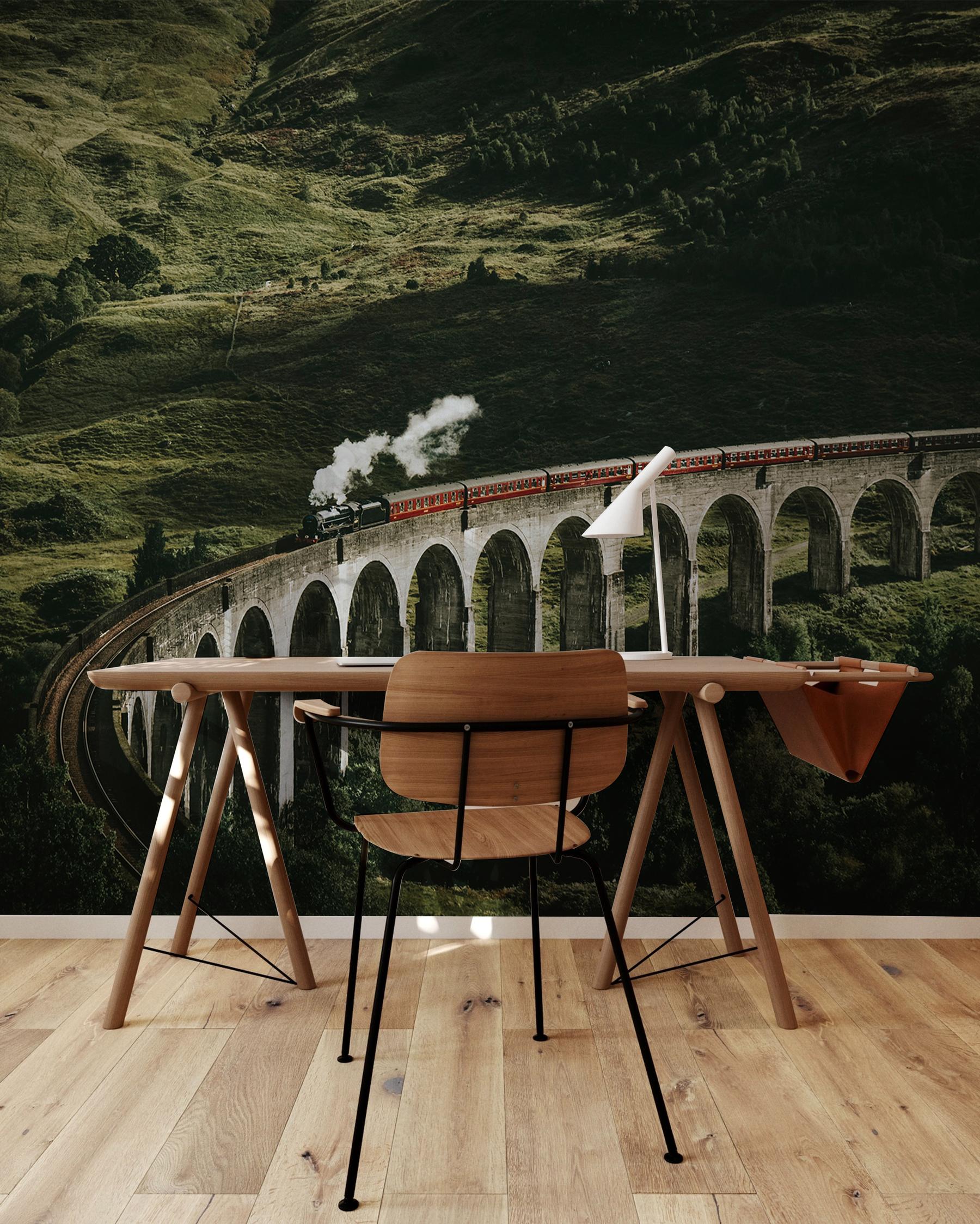 Classic Train in Forest Wallpaper Mural